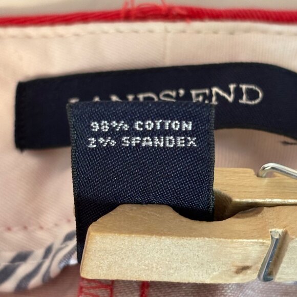 Lands End Women's 8P Red Paisley Mid Rise Straight Leg Pants Cotton Spandex - Picture 5 of 9